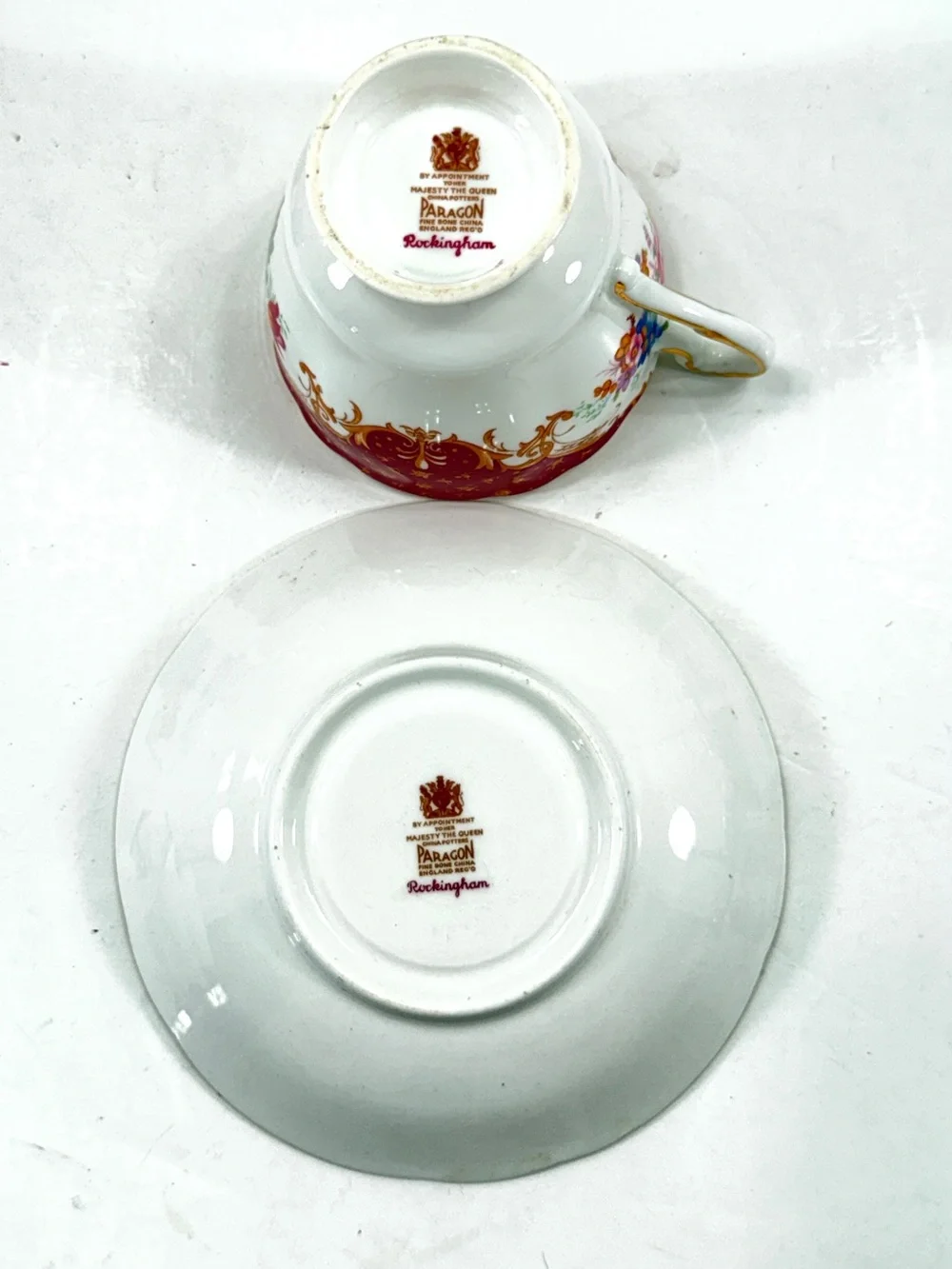 Vintage Paragon Rockingham Fine Bone China Tea Cup & Saucer Set Red Flower Bird